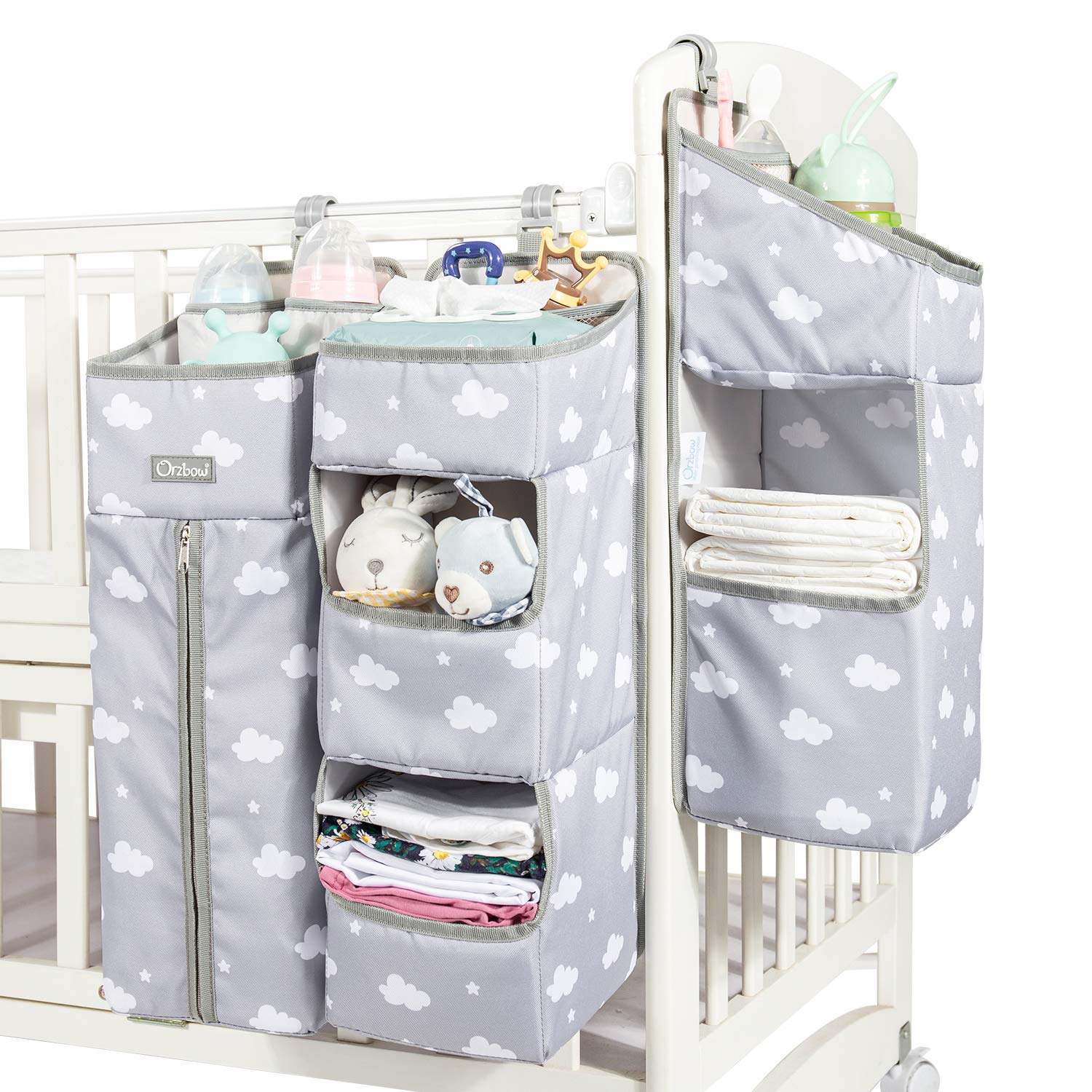 Orzbow 3-in-1 Hanging Diaper Caddy Organizer for Changing Table, Nursery Organization and Diaper Stacker for Crib Wall, Removable Diaper Organizer for Baby Boy Essentials, Gray