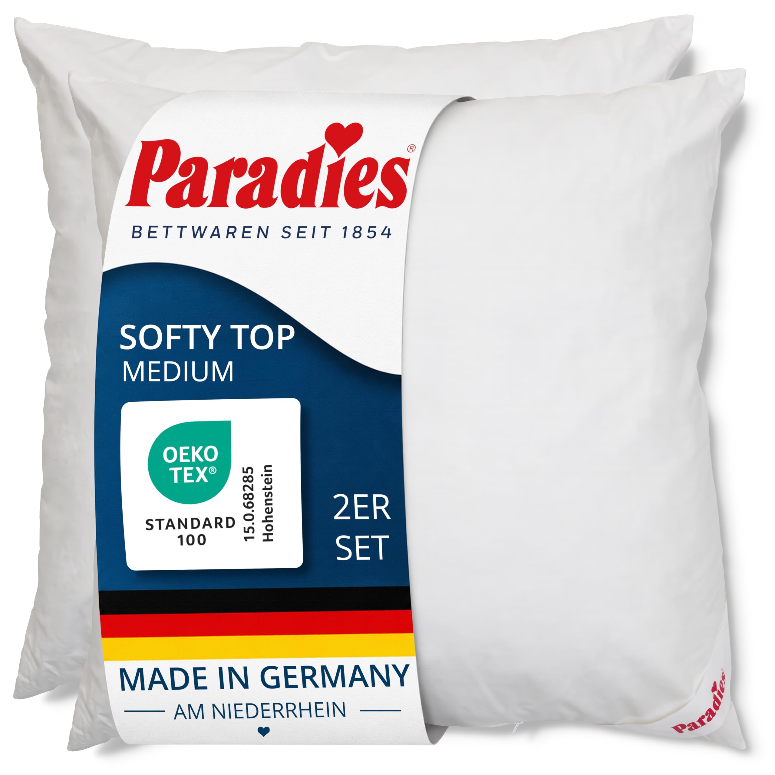 PARADIES Kopfkissen 80x80 2er Set - Softy Top medium Kissen Set 80x80