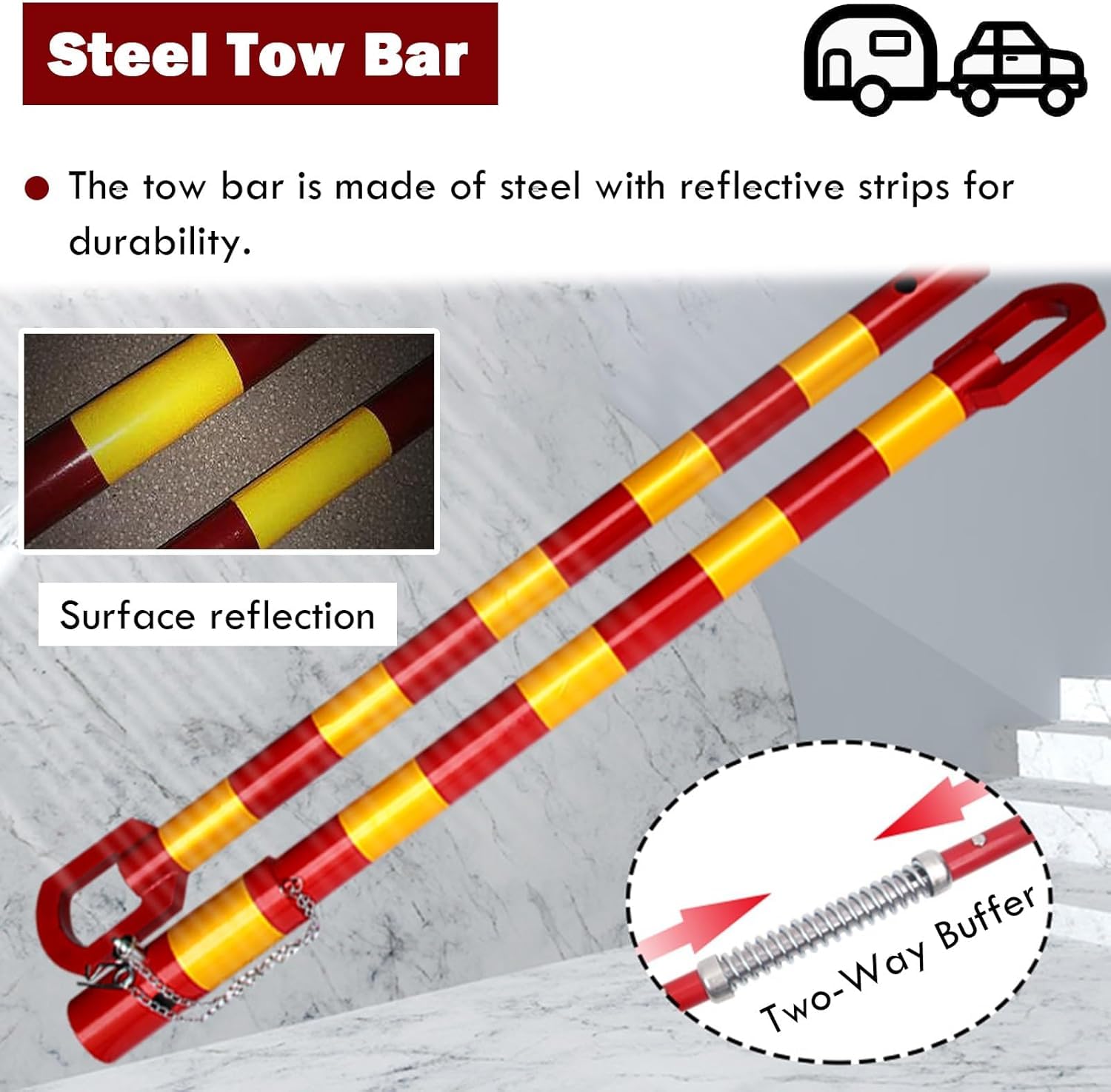 Barra de remolque resistente con cojín de resorte, poste de recuperación universal para coche, SUV, furgoneta y camión (carga de 3 toneladas)
