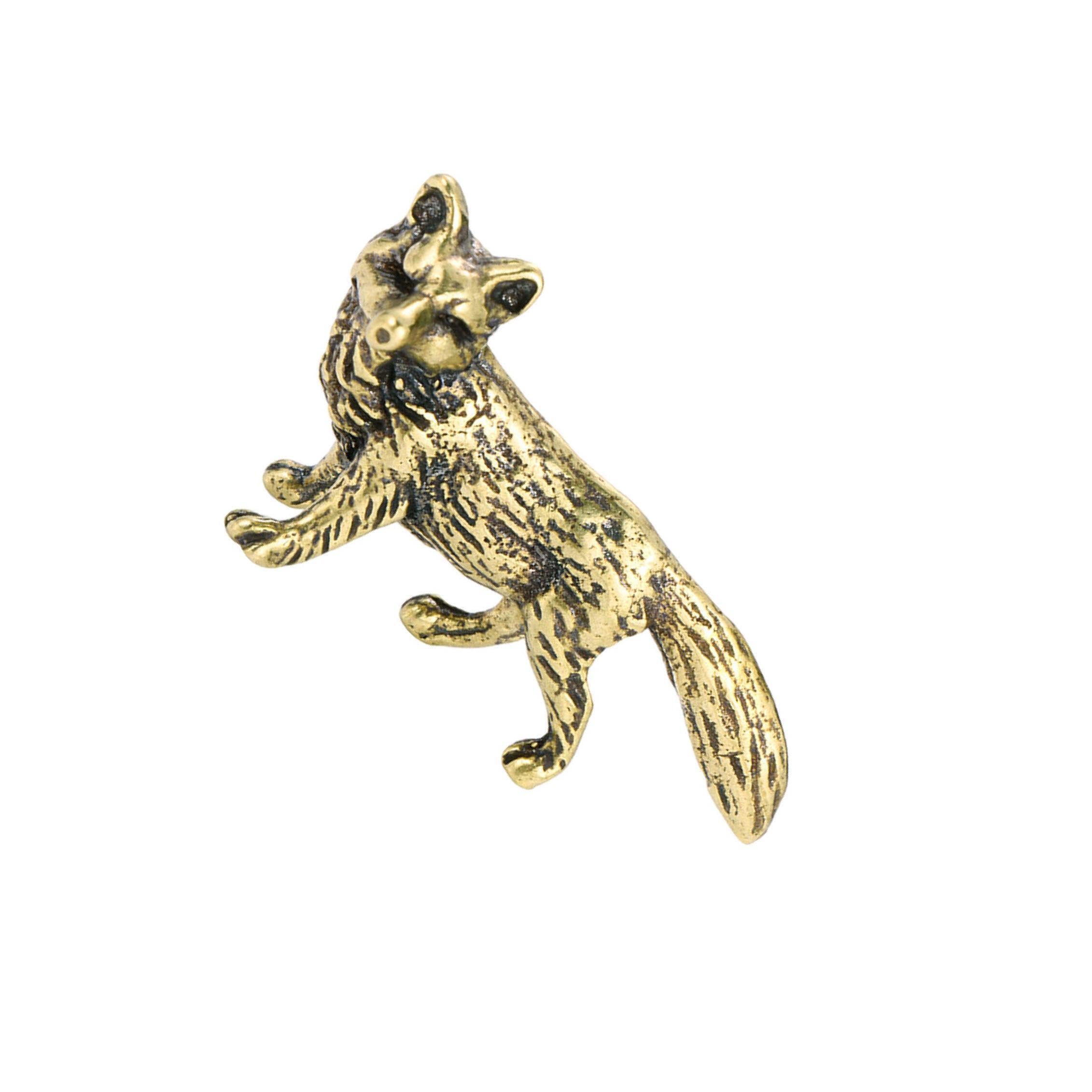 TWISAXC Exquisite Animal Ornament Statues Solid Brass Foxes Figurine Elegant Tabletop Decor Piece Brass Foxes Figurine Is Made Of Solid Ornament Statues