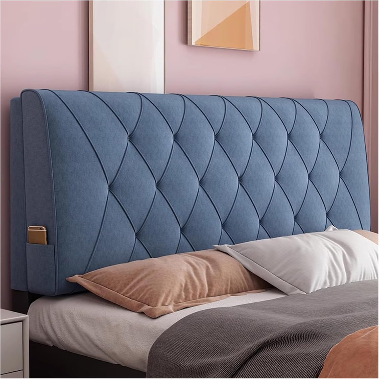 Rectangle Headboard Cushion Bedside Support Cushion Large Backrest, Solid Color Headboard Pillow Wedge Reading Backrest Reading Rest Pillow,Blue,Paste 90 cm