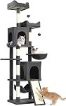 PawHut Large Cat Tree, 70" Multi-Level Cat Tower for Indoor with 2 Condos, 2 Plush Top Perches, Hammock, Platforms, Toy Balls, Sisal Scratching Posts and Board, Light Grey