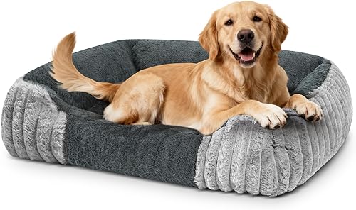 Miniatura 12 de Camas para perros pequeños de 28x20 pulgadas, cama ortopédica tipo sofá con lados cómodos para perros con espuma viscoelástica triturada NEGRO+gris