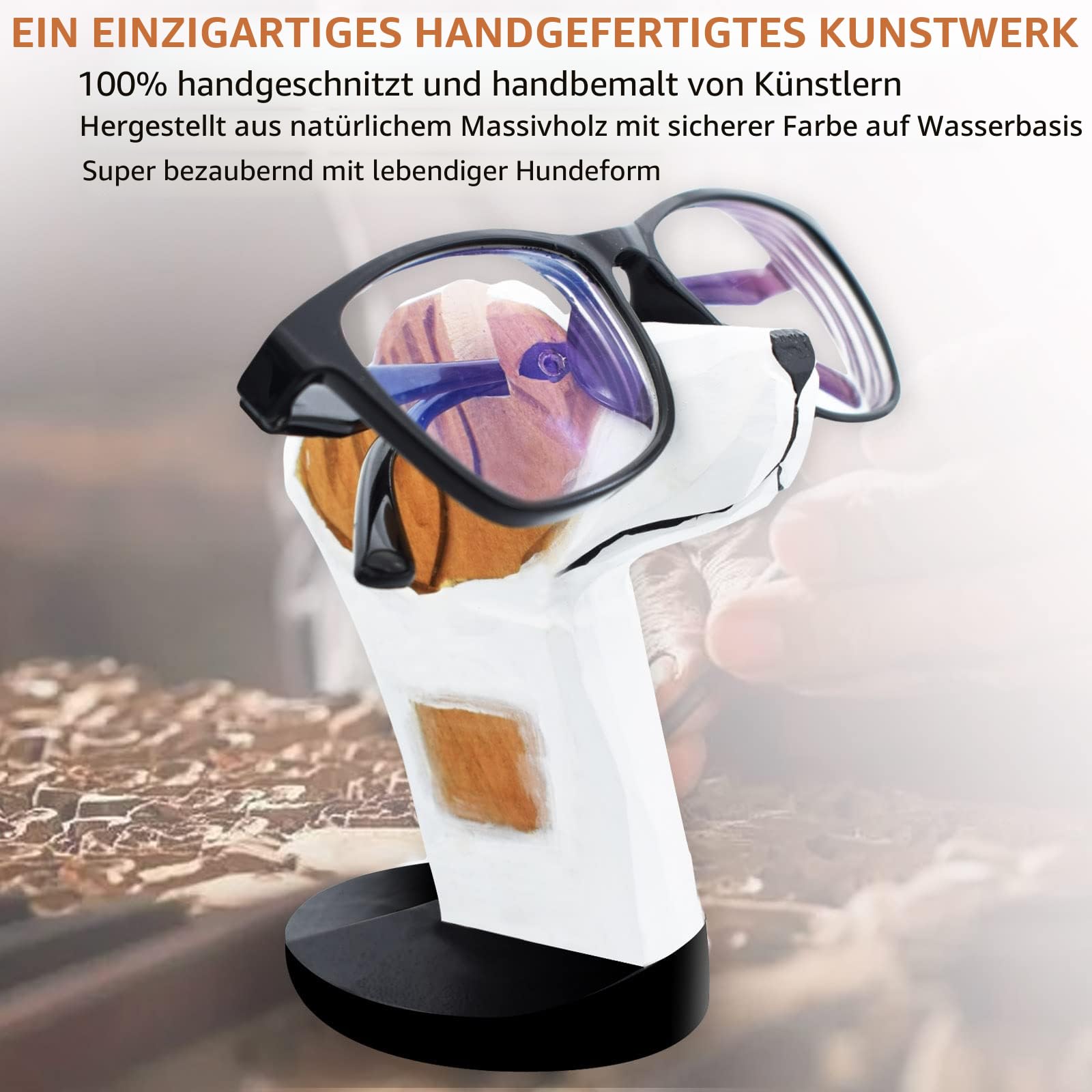 Handgeschnitzte Brillenbrille aus Holz, Sonnenbrillenhalter in Tierform, für Zuhause, Büro, Schreibtisch, Dekoration, Geschenk (Hund)