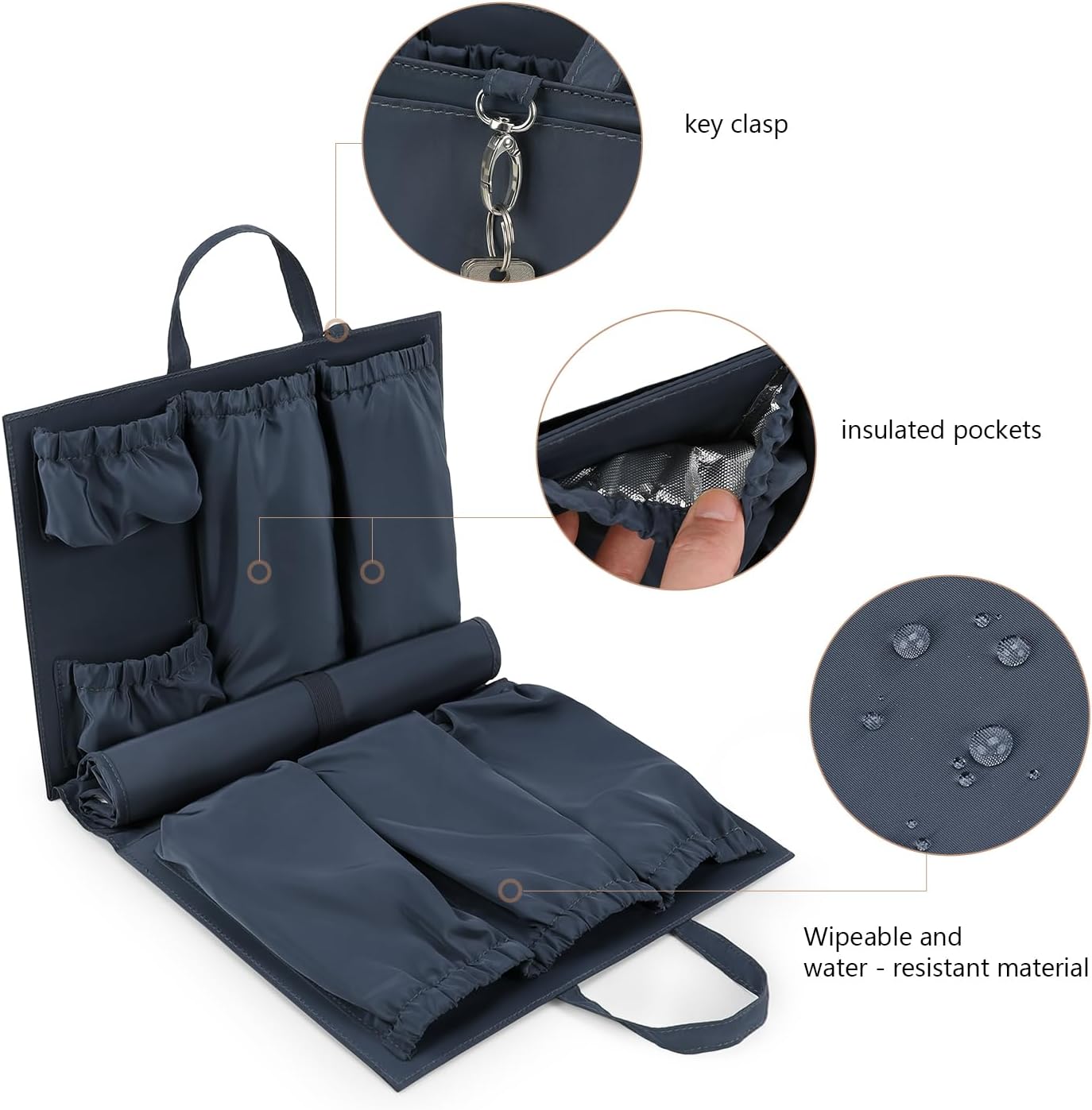 Lmbabter Removable Organizer Insert with Insulated Pocket,Updated Diaper Bag with 11 Total Pockets&Changing Pad, Handbag Tote Bag for Women Mommy Nurse (Blue) image 2