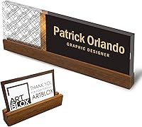 Vista 12 de Artblox - Placa de nombre personalizada para escritorio Diseño de flores de violetas sobre cristal acrílico transparente Placa de nombre