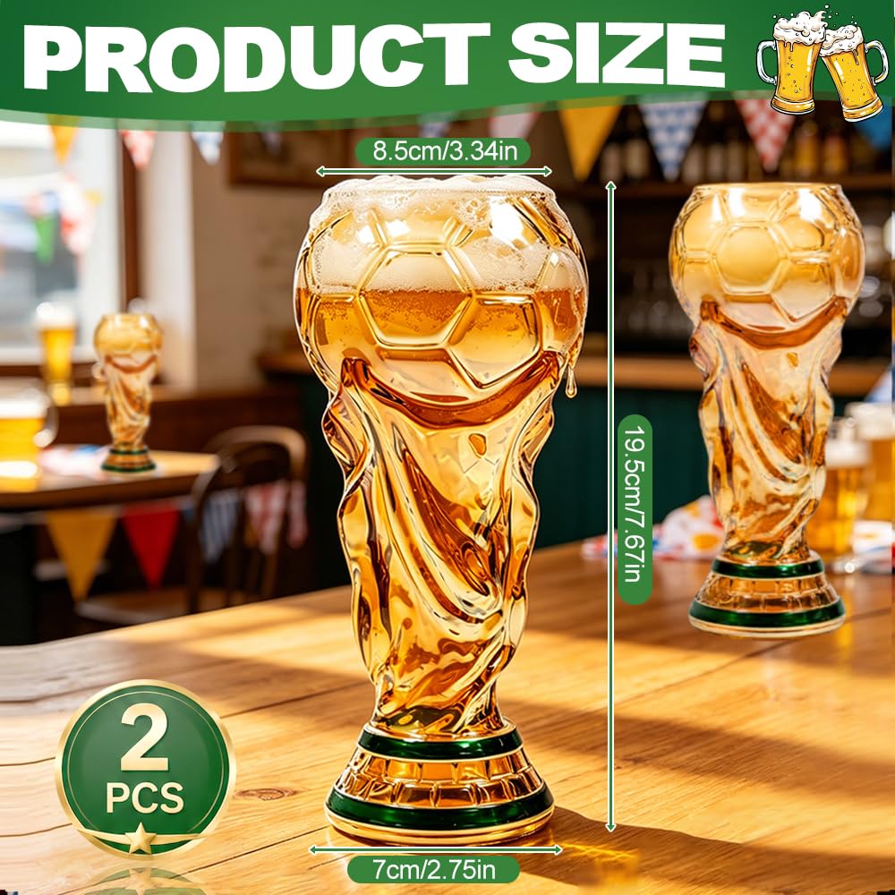 2 sztuki WM Copa ölglas, 500 ml ölsejdel szklanka z uchwytem w kształcie wachlarza, szklanka do piwa, duża szklanka do piwa na imprezę piłkarską, szklana szklanka w kształcie trofeum do piwa
