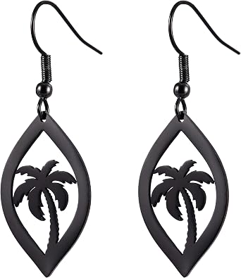 TEAMER Fashion Silver Stainless Steel Earrings Coconut Palm Tree Summer Beach Dangle Earrings Hollow Out Jewelry for Women