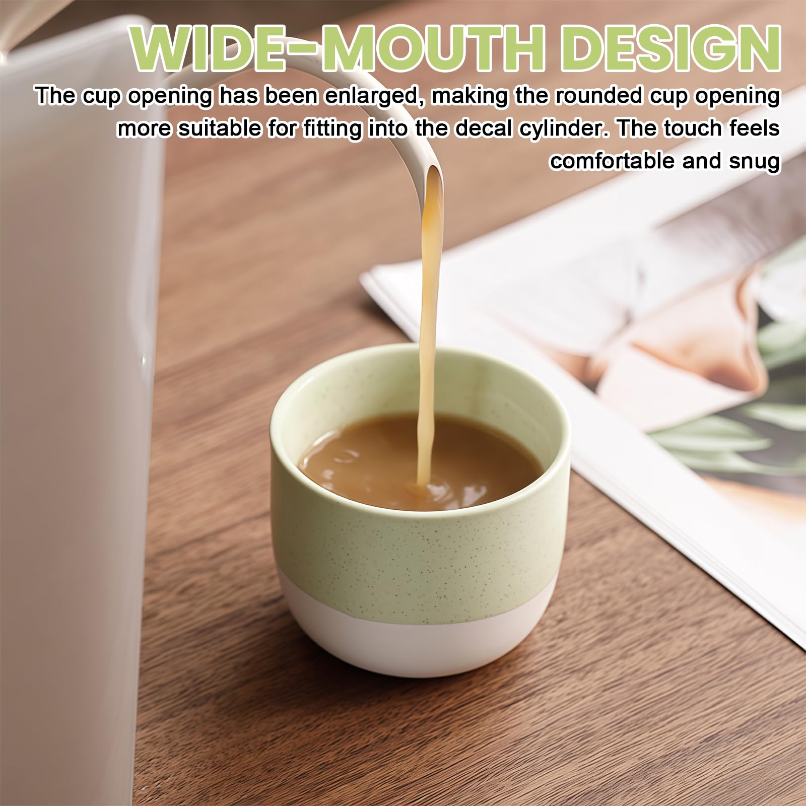 Set di 6 tazze da tè verde chiaro con gradiente, 150 ml, in ceramica, senza manico, tazze da caffè a doppia parete, tazze smaltate