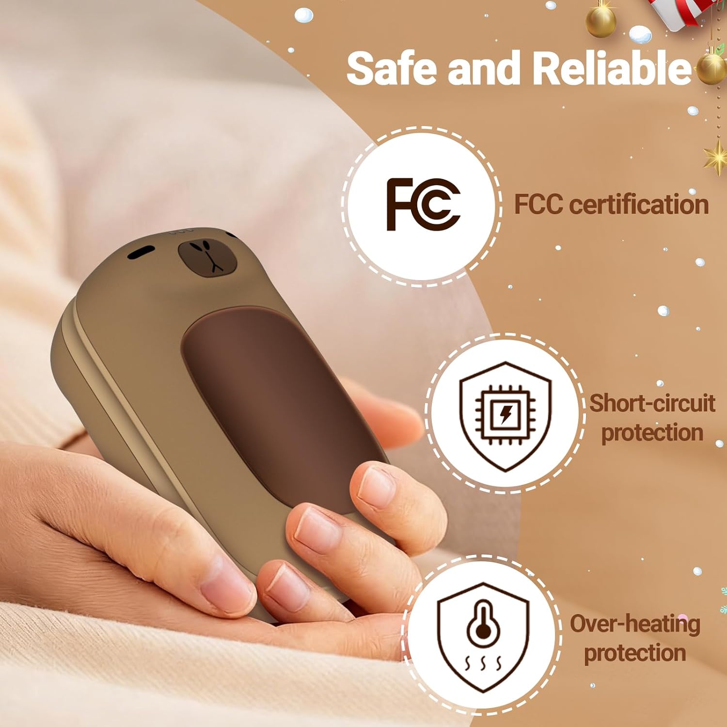 Capybara AI Hand Warmers Rechargeable 2 Packs 24 Hrs Long Safe Pocket-Size AI Smart Chips Electric Heater Cute Animal Gifts for Kids Women Men Outdoor Indoor Essentials - Image 7