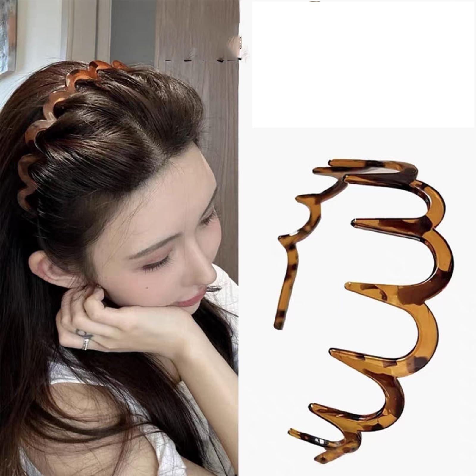 ZOONAI 2 Pcs Zig Zag Headbands for Women Men Girls Fashion Plastic Hairbands with Teeth Non Slip Sharks Tooth Hair Comb Headbands Hair Hoop Accessories (Black Coffee - Image 2