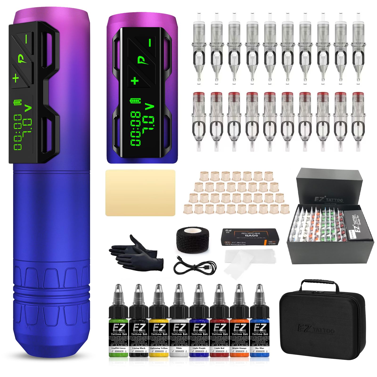 EZ ワイヤレスタトゥーマシン Amazon.com: EZ Wireless Tattoo Gun Kit Complete 4.0mm Stroke