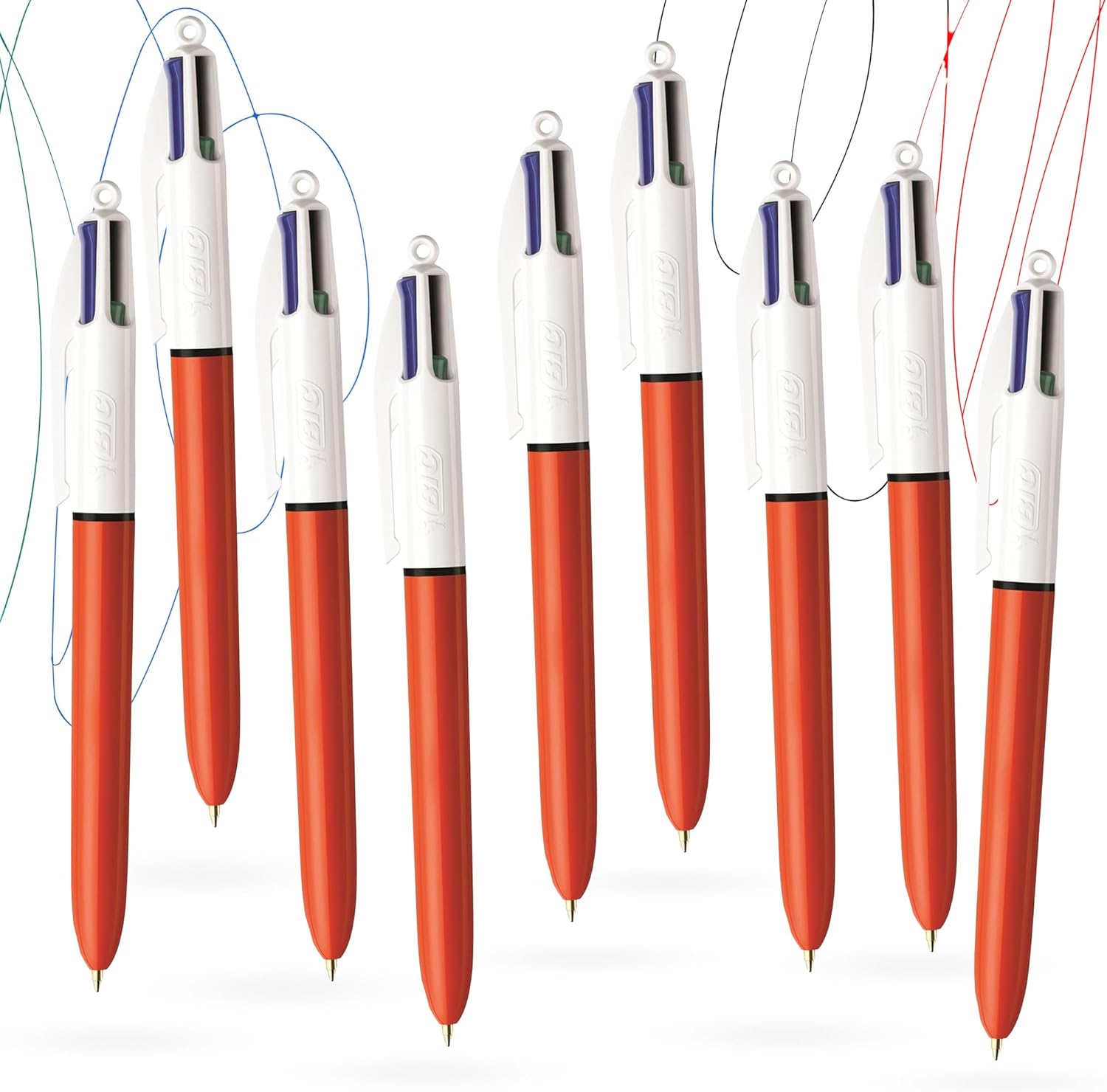 BIC 4 Colour Original Multi-Pen Four Ink Colours in One Smooth Writing Multi Pens 4 in One Pen with Clip and Lanyard Hole for Students and Professionals (Pack of 9)