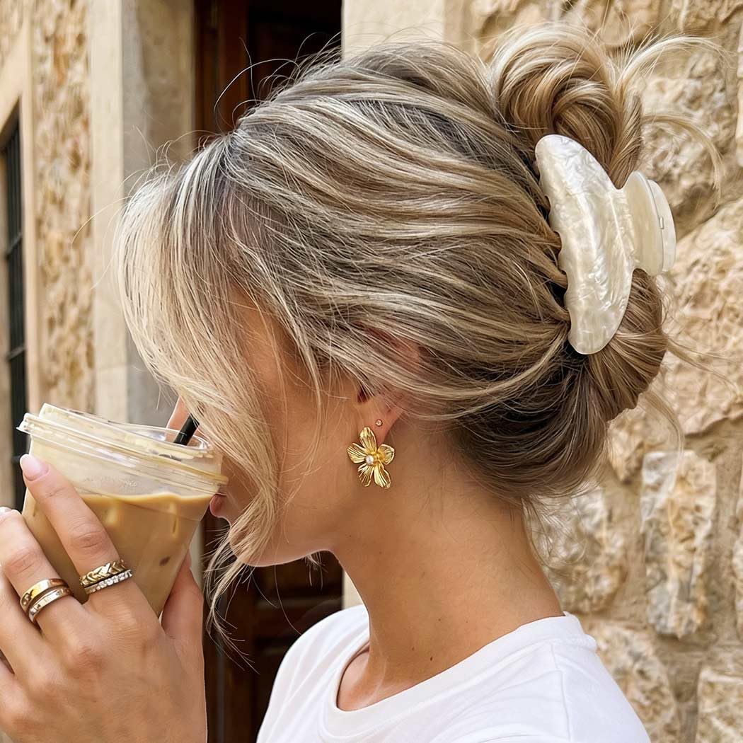 CAKURE Hair Clips Pink Acrylic Claw Clips Medium Hair Claw Hair Accessories for Women（Pack of 2） (a-beige&pink) - Image 3