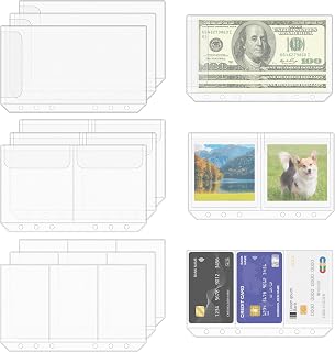 Antner 12PCS A6 Binder Pockets No Zipper Cash Envelopes for A6 6-Ring Binder, Zipless Money Folder Organizer Bill Pouches Business Card Sleeves Notebook Fillers Insert Pages for Cash Stuffing Binder