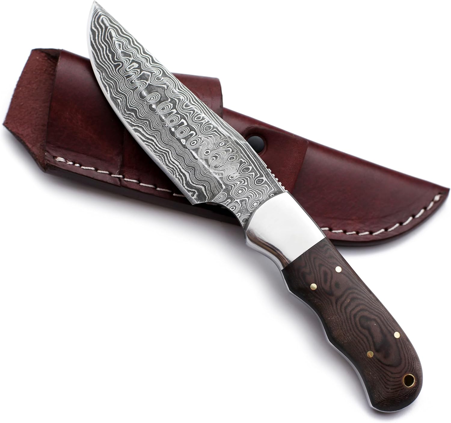Handmade Damascus 10 "Steel Bowie Knife – Precision Clip Point Blade with Full Tang Micarta Handle and Premium Leather Sheath, Perfect for Outdoor Hunting, Camping, Survival, Bushcrafting, and Fishing