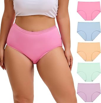 INNERSY Plus Size XL-6XL Big Curvy Woman Cotton Underwear High Waist Briefs 5-Pack