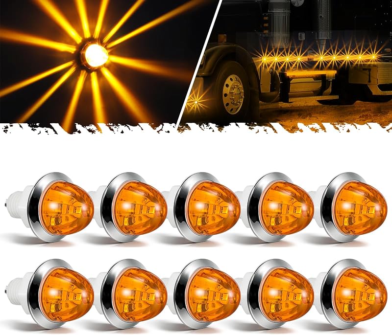 Luzes laterais de marcação LED Partsam âmbar com 6 LEDs, 1,91 cm, 12 V – Kit com 10 unidades