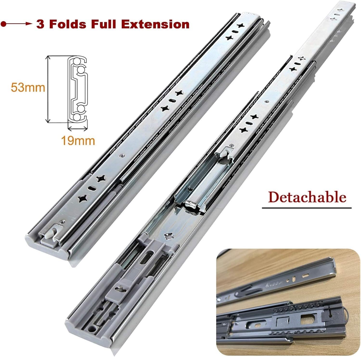 prowadnice szuflad 550 mm wytrzymałe prowadnice szuflad z cichym domykiem, prowadnice do szuflad z łożyskami kulkowymi, pełne wysuwanie do szuflad w szafkach metalowych Szyny do szuflad