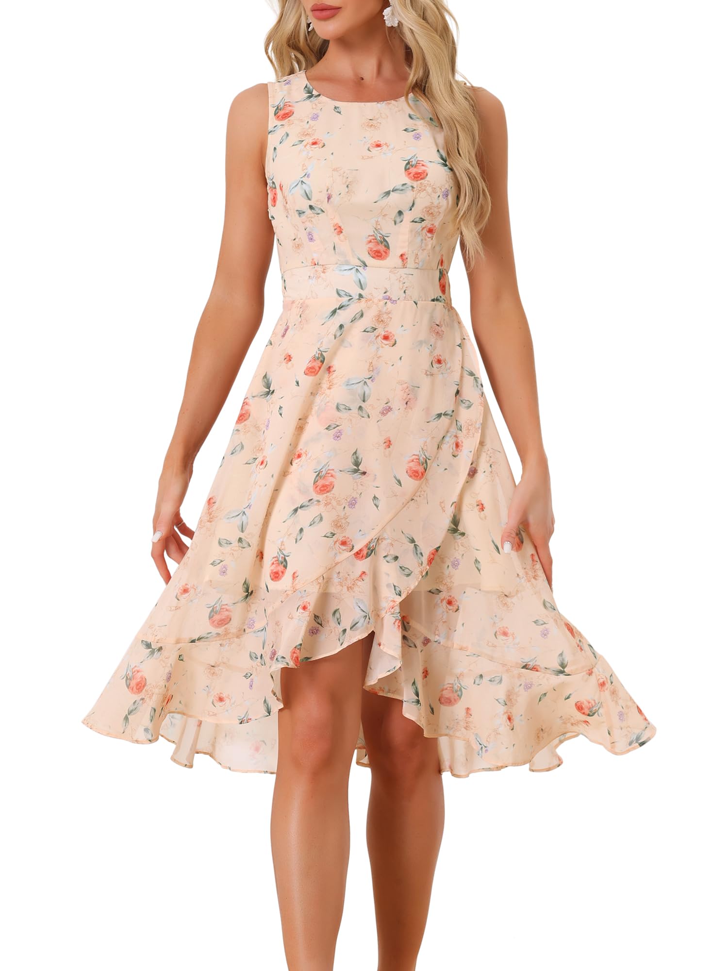 allegra k women's summer dresses 2025 wrap ruffle high low hem round neck keyhole back sleeveless floral dress