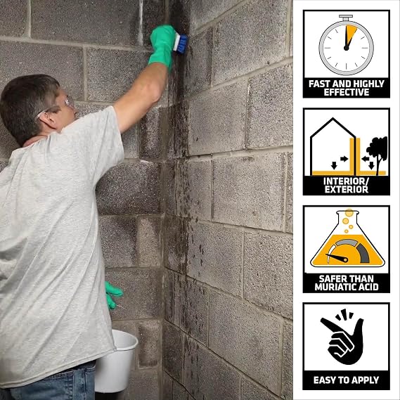 Drylok UGL White Powder Concrete and Masonry Etch & Cleaner - Prepares Interior/Exterior Masonry and Concrete for Waterproofing and Painting - 12 Ounce
