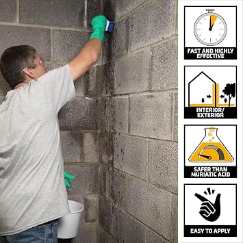 Drylok UGL White Powder Concrete and Masonry Etch & Cleaner - Prepares Interior/Exterior Masonry and Concrete for Waterproofing and Painting - 12 Ounce