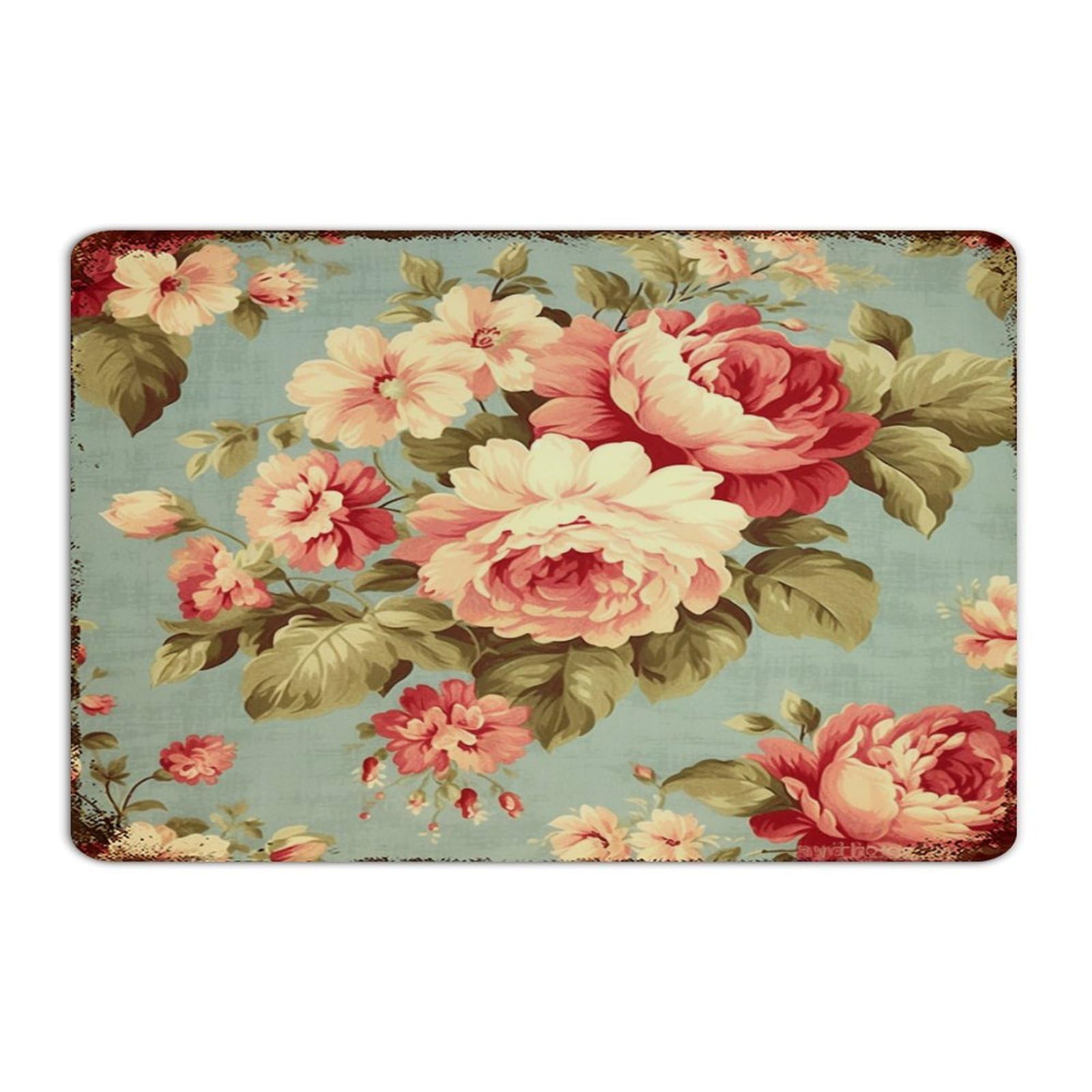Chinoiserie rose plaque en métal vintage avec finition botanique