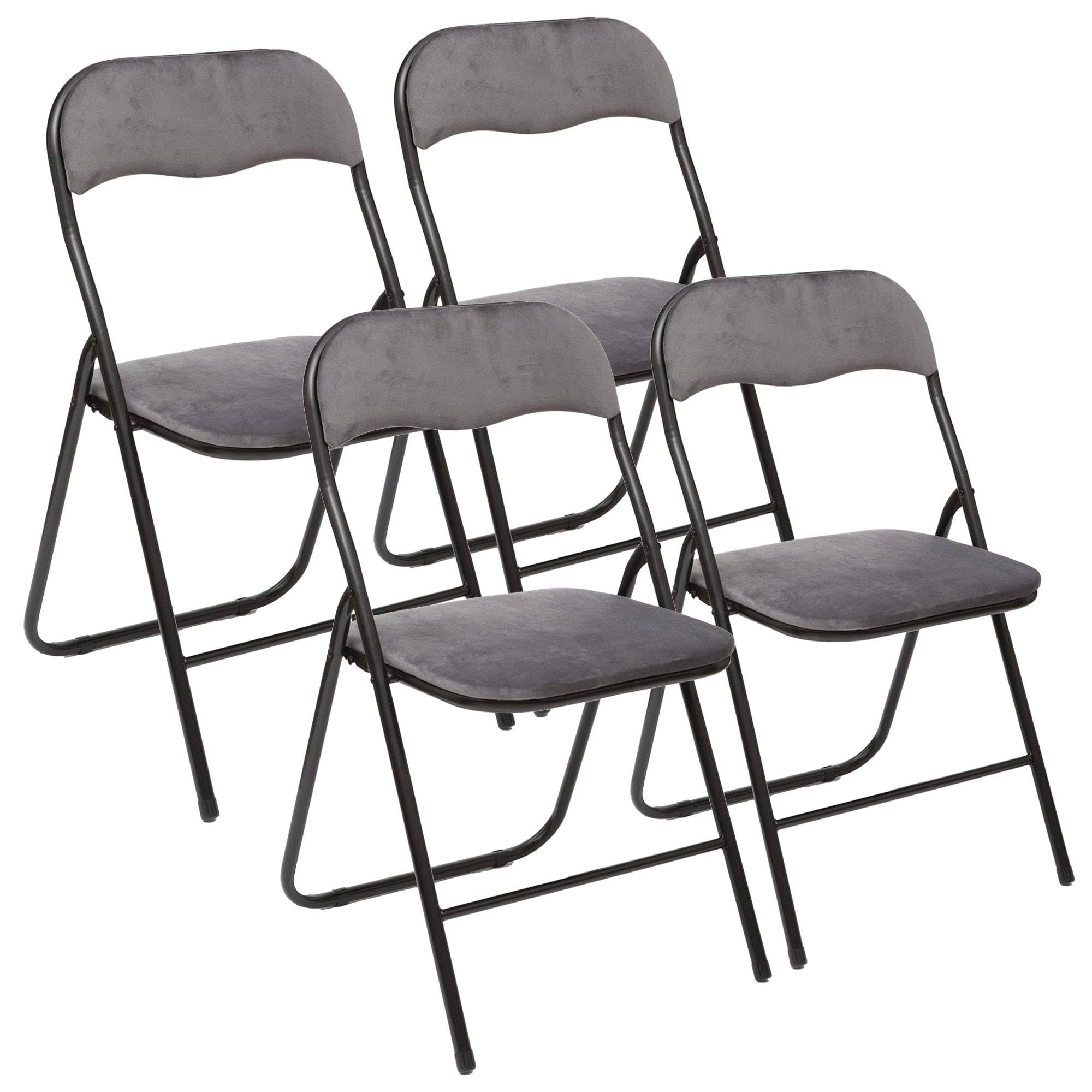Well Home MOBILIARIO & DECORACIÓN Set de 4 sillas 44x52x73cm Plegables de Terciopelo Gris