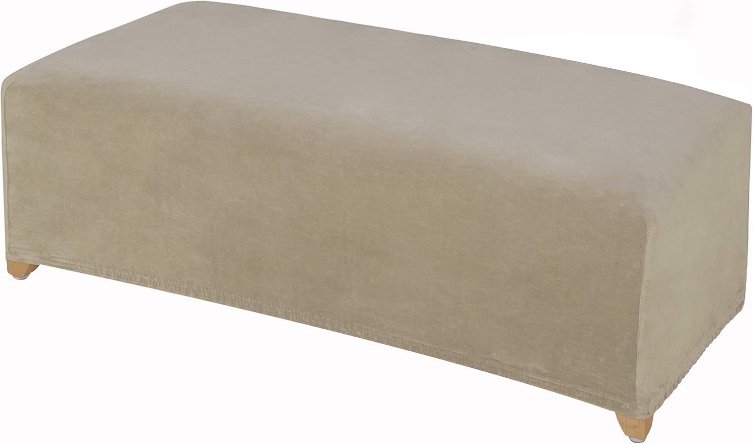 LUSHVIDA Stretch Ottoman Slipcover - Velvet Rectangle Stool Cover Soft Furniture Protector with Elastic Bottom