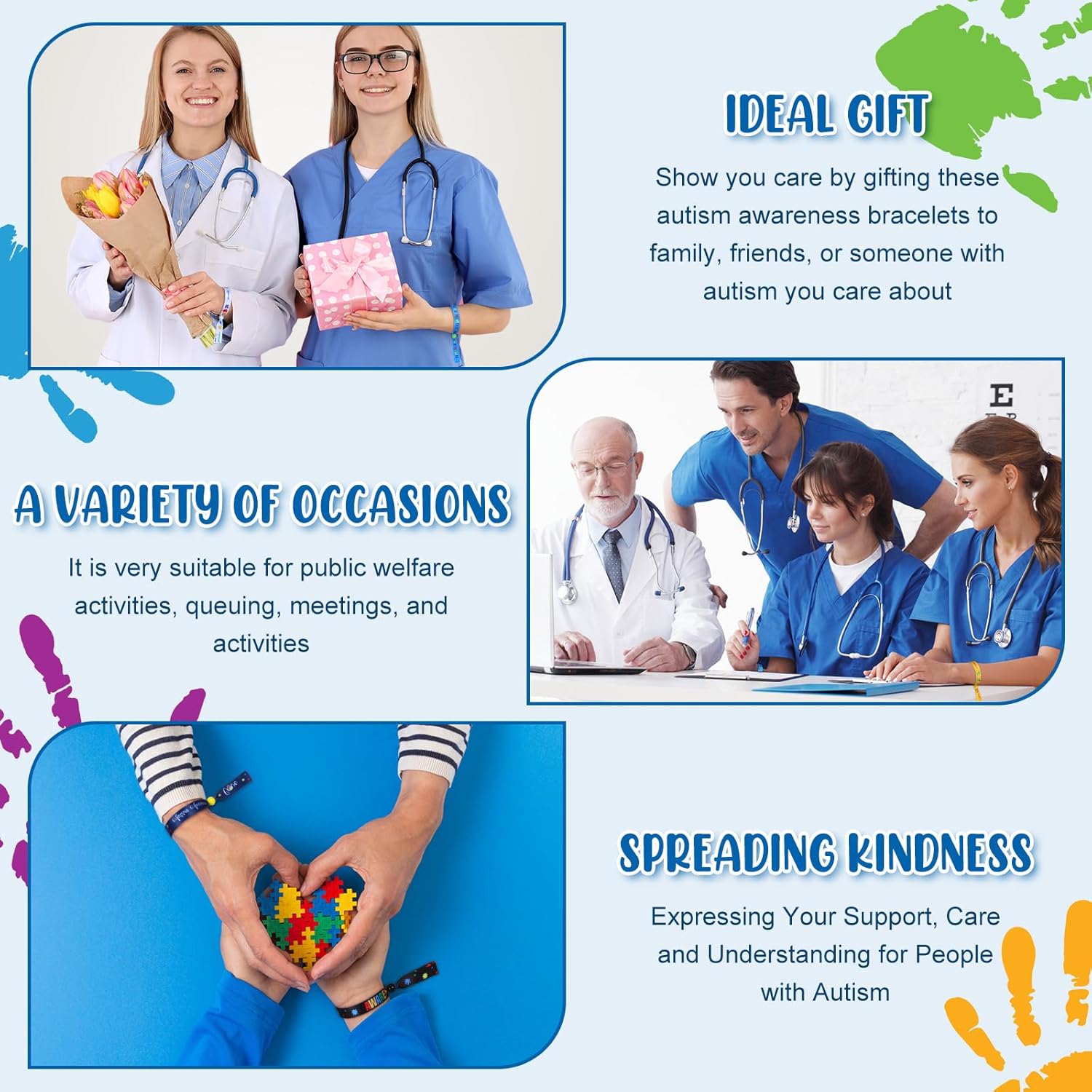 Kigeli 200 Pcs Autism Awareness Bracelet Bulk, Colorful Puzzle Pieces Inspirational Wristbands Ribbons Bulk for Autism Awareness Theme Party Favor, Fundraising Activities Gifts