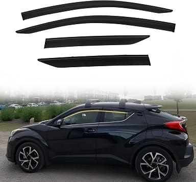 Tape on Window Visor Deflectors, Compatible with 2017-2022 Toyota C-HR, Injection Polycarbonate with Black Chrome Trim Slim Style Window Rain Guards, Sun Wind Side Vent Visor Set, 4 Pieces
