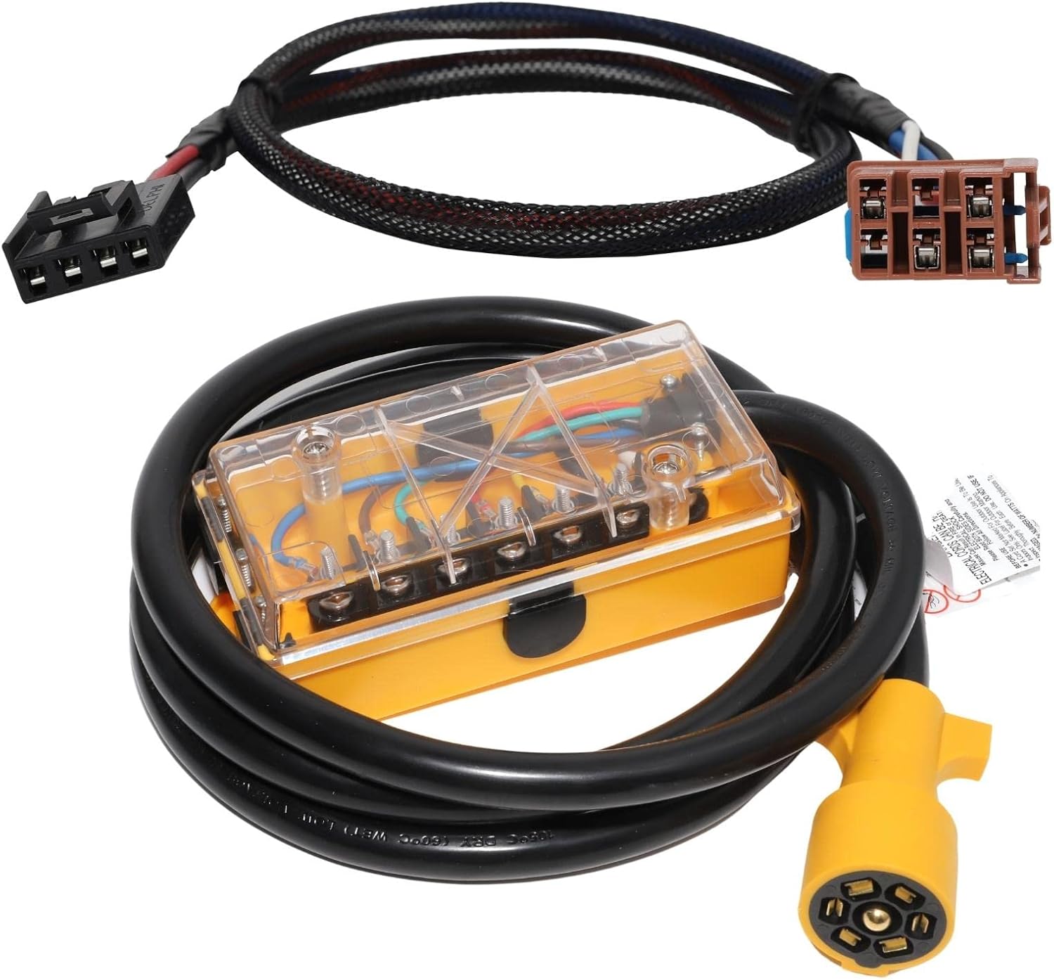 MECMO 7 Way Plug Inline Trailer Cord Junction Box Kit-8ft with 3015-P Brake Control Wiring Adapter for 2003-2006 GM Vehicles