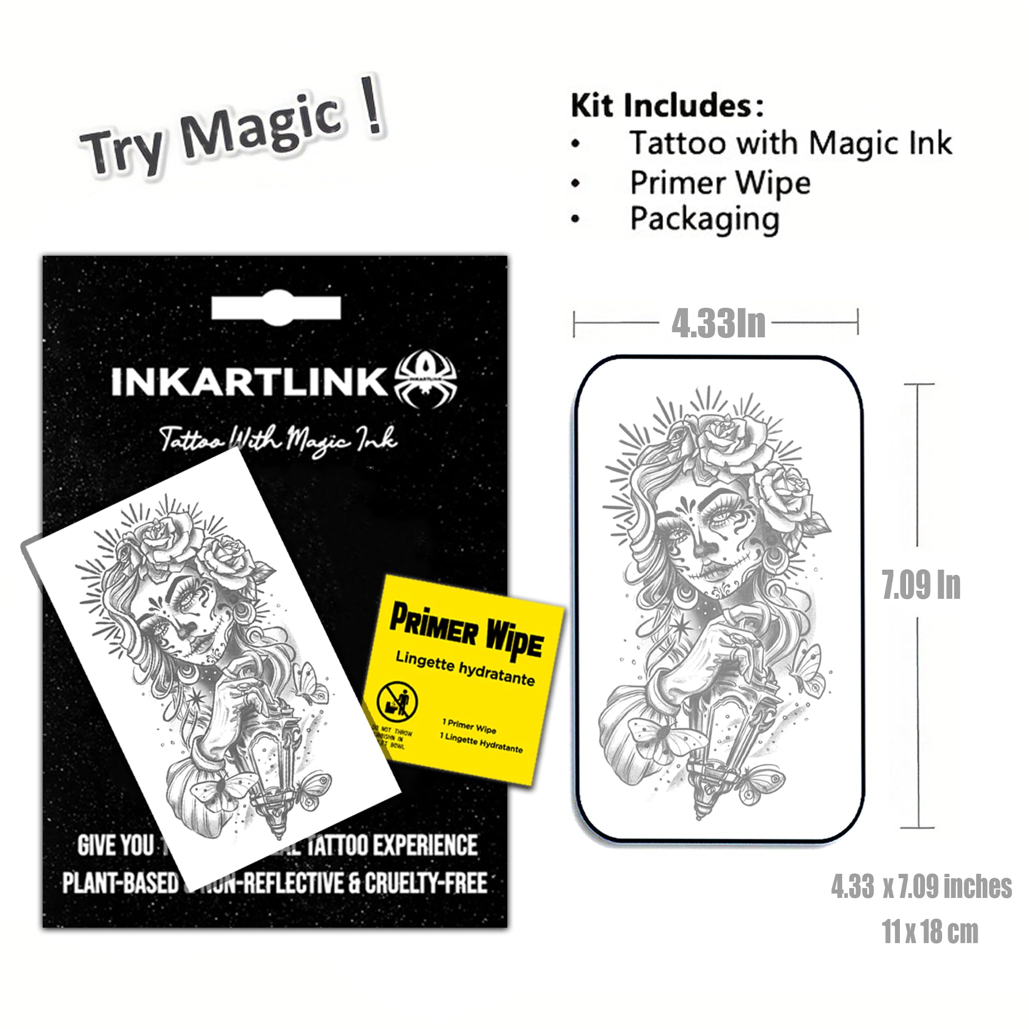 INKARTLINK Semi Permanent Tattoo, Temporary Tattoo, party tattoo, beautiful and realistic design, fun tattoo experience, cruelty-free, non-reflective, waterproof (Corpse Bride?