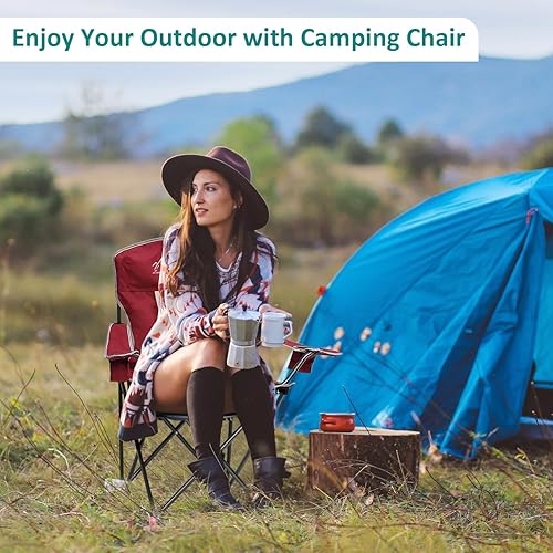 Miniatura 2 de Silla de camping plegable para exteriores con soporte para tazas, bolsa de almacenamiento, pies grandes antideslizantes, capacidad de 325 libras,