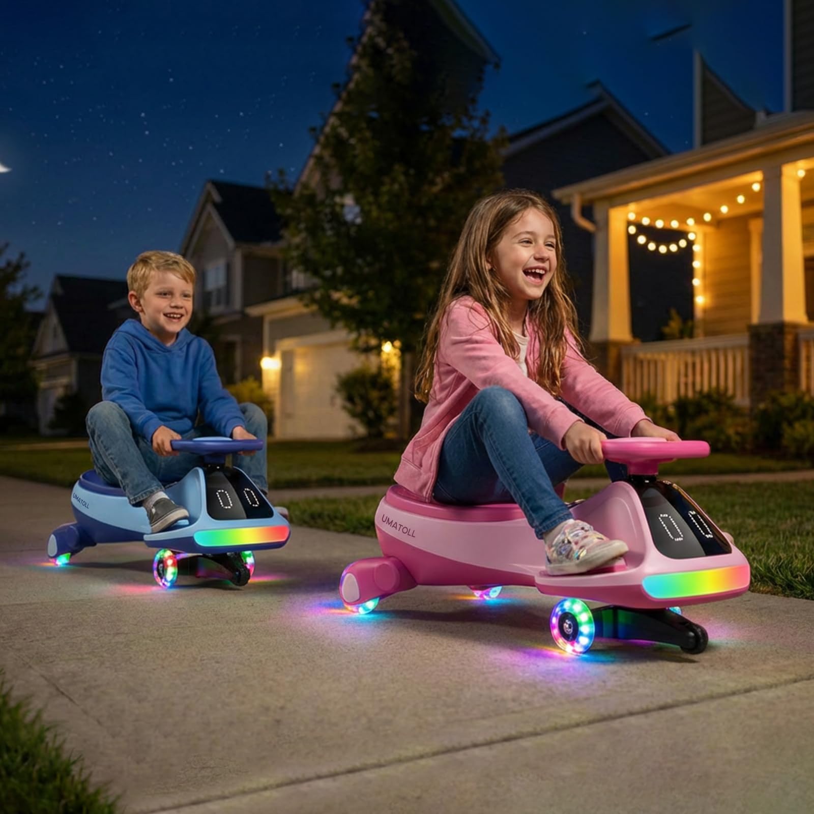 Umatoll Coche Eléctrico 12V para Niños con Pedal, Pantalla, Batería Recargable, Luz LED, Bluetooth, Ruedas Iluminadas, Antivuelco, 2 Velocidades, Juguete, Regalo +3 Años, Carga Máxima 68 kg
