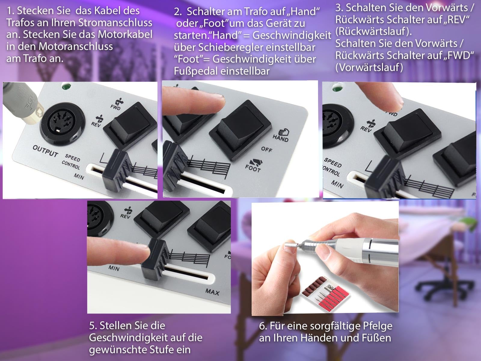 Elektrische Maniküre & Pediküre zur Hand oder Fußpflege mit 30.000 U/min | Hornhautentferner Fusspflege Set Elektrischer Nagelfräser für gepflegte Füße & Fingernägel mit Organizer als Trasporttasche