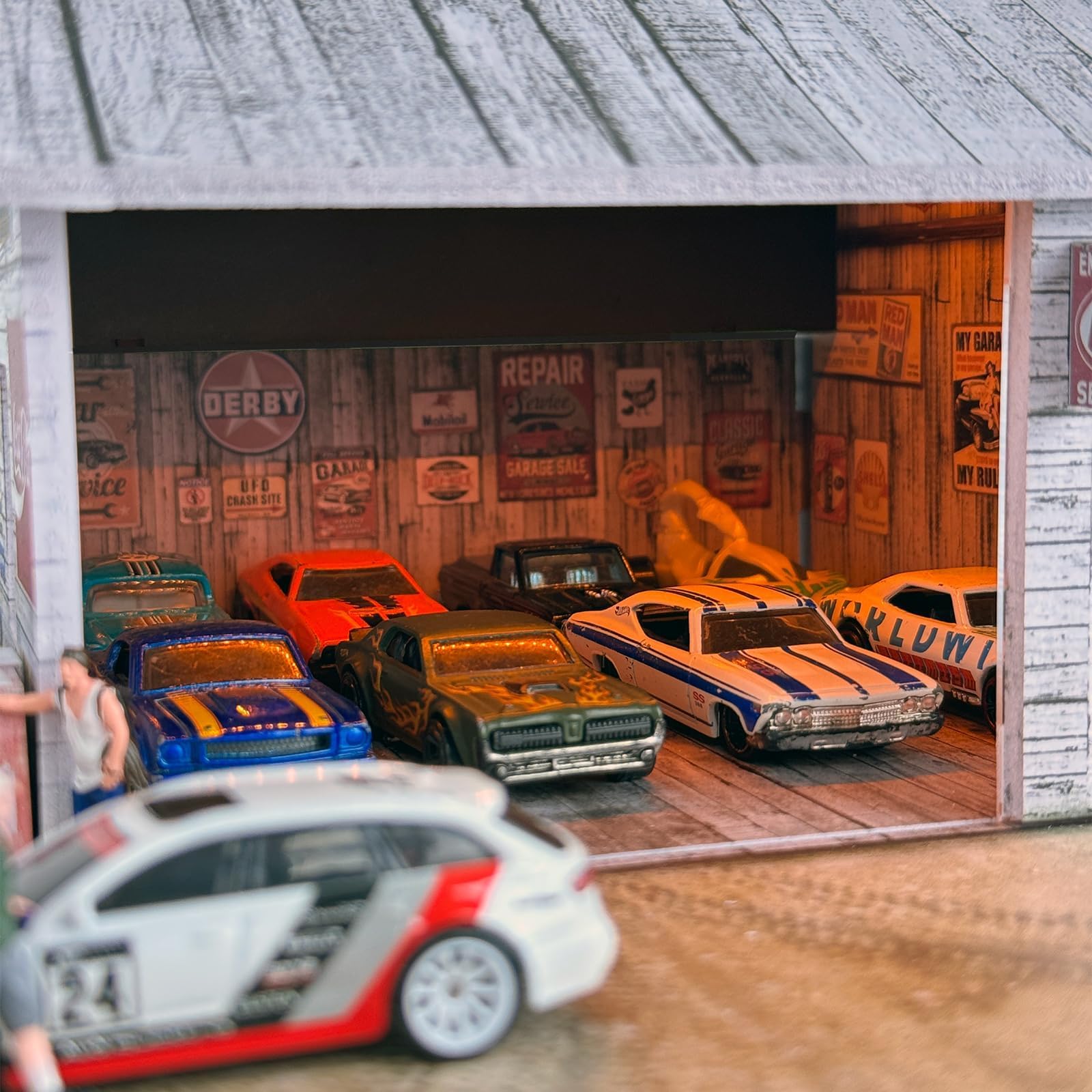 Model garażowy z oświetleniem LED 1:64 Diorama do modeli samochodów Diecast, witryna kompatybilna z Hot Wheels, Matchbox, Mini GT (magazyn)