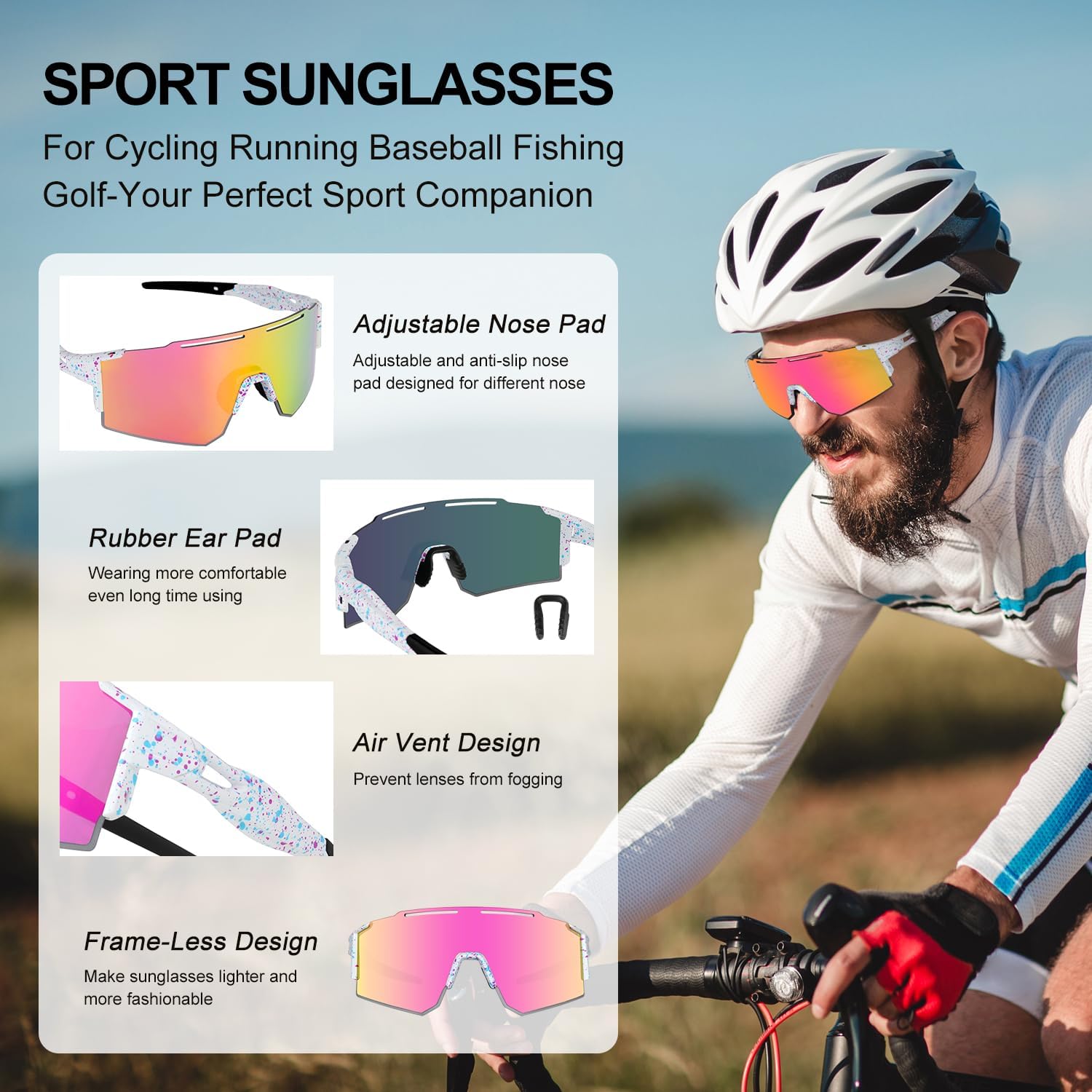 IX INOXTO Sports Sunglasses for Men Women Cycling Sunglasses Lightweight TR90 Frame UV400 Protection Goggles for Baseball Run - Image 5