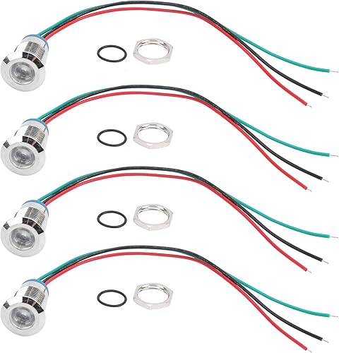 Miniatura 2 de Marhynchus 4 juegos de luces indicadoras LED precableadas LED redondas, impermeables, luz de 2 colores, electrodo de ánodo común de 12-24 V 0.472 in