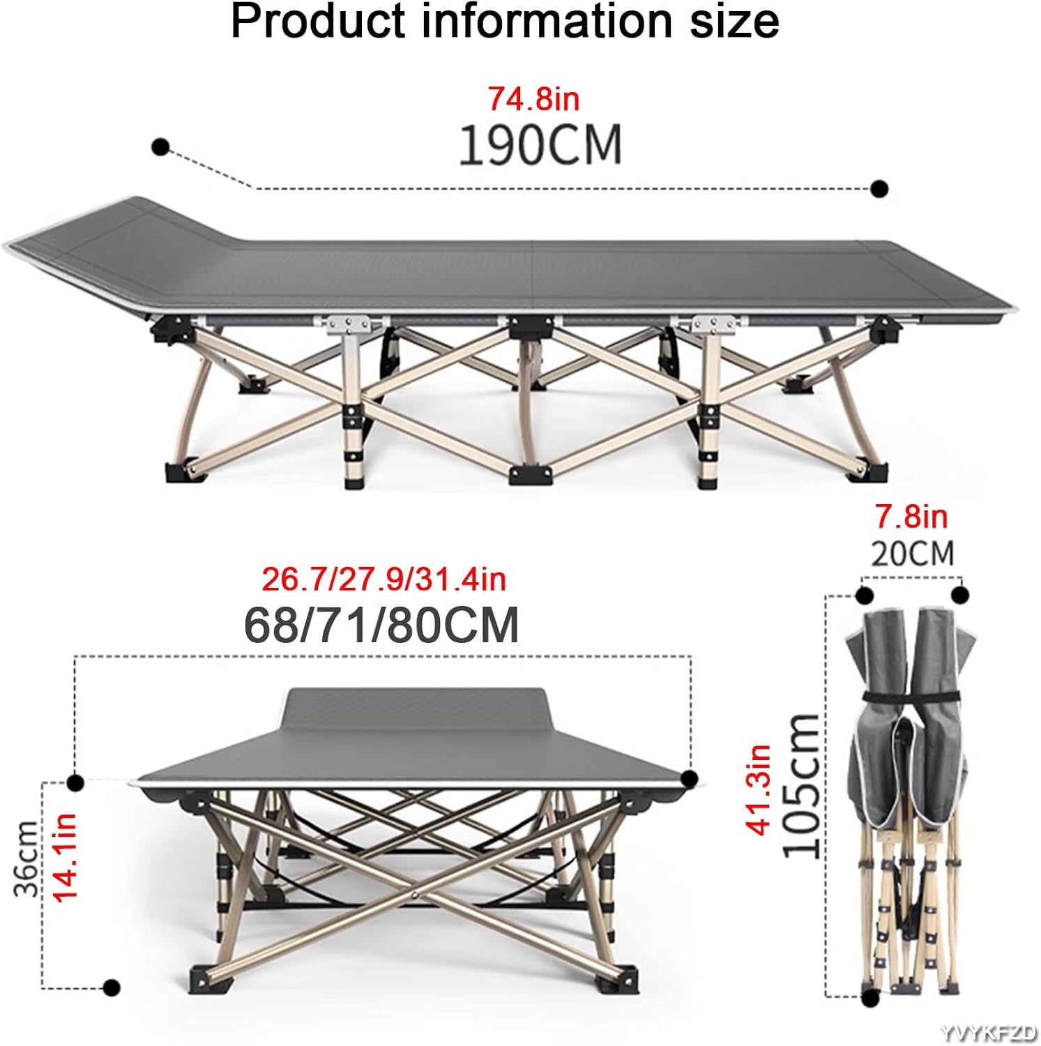 YVYKFZD Camping Cots for Adults, Portable Folding Camping Bed, Sleeping Cots with Cushion and Carry Bag, for Camping Tent Outdoor Travel, Supports 330 lbs (Color : A, Size : 190x68x36cm)