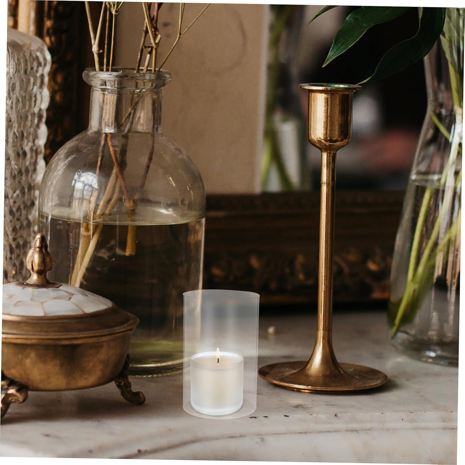 2pcs Glass Hurricane Candle Cover Windproof Pillar Candle Holder for Taper Decorative Holders for Centerpiece