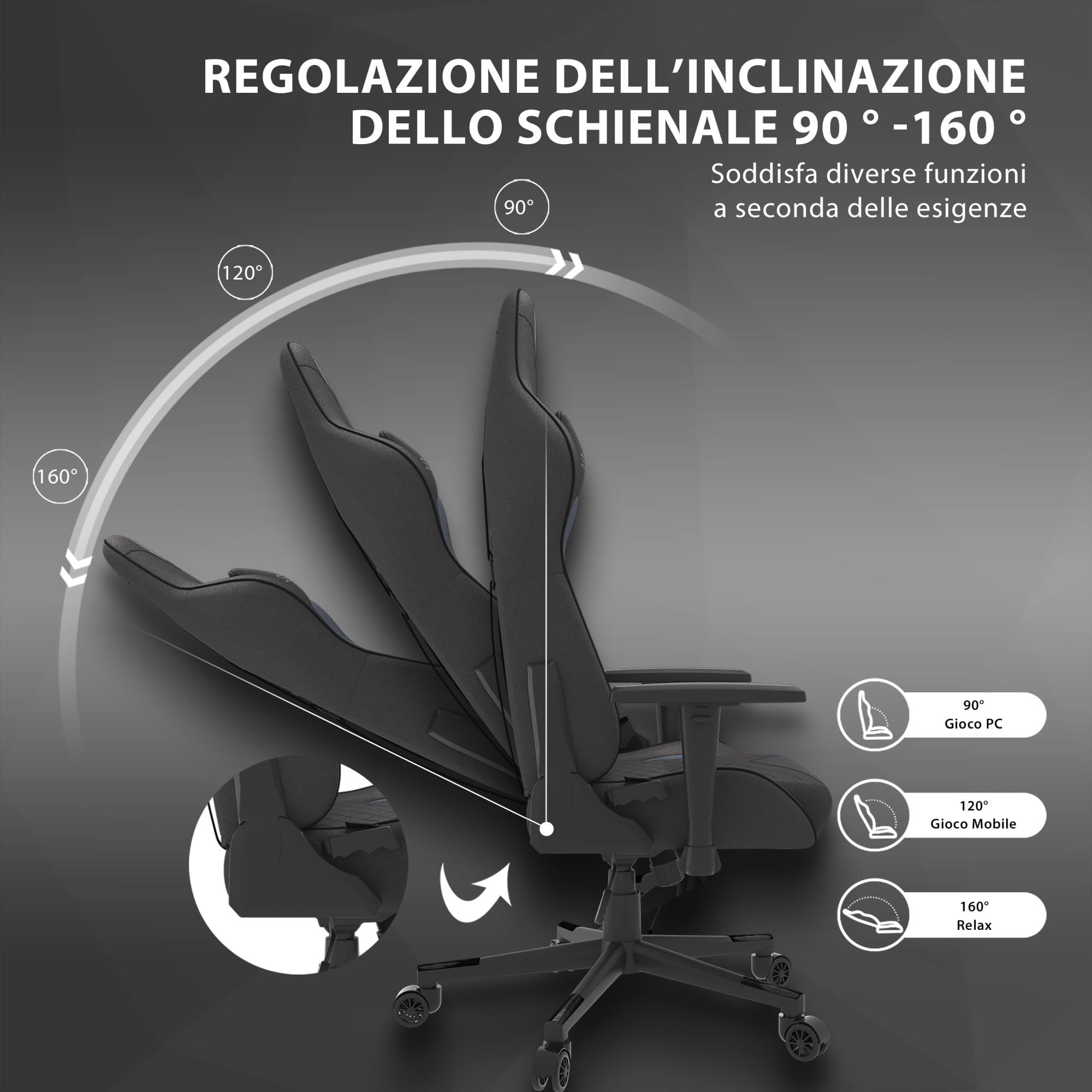 SENSE7 Poltrona da gioco Spellcaster, ergonomico con cuscini lombari regolabili, inclinazione regolabile, sedia da gioco con oscillazione, sedia da ufficio in similpelle 150kg, sedia PC nera-rossa