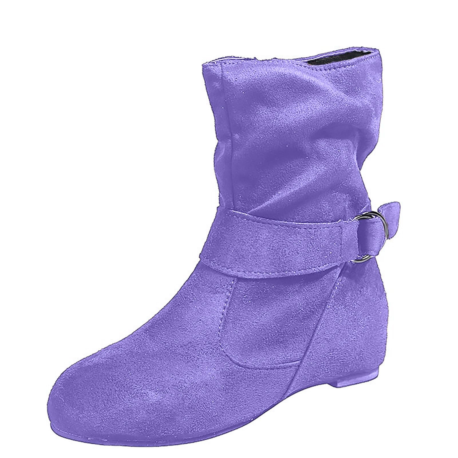 Ctreela Womens Slouchy Flat Heel Ankle Boots with Buckles Side Zipper Booties Retro Faux Suede Fall Winter Slouch