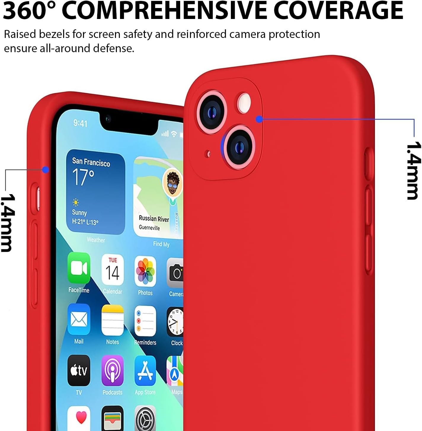 CellEver Heavy-Duty Silicone Case for iPhone 13 [Camera Protection] [Anti-Oil Coating] Military Drop Protection, Soft Scratch-Free Interior, Bright Red - Image 5