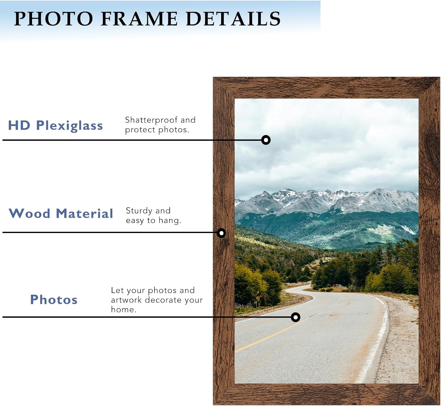 6x8 Picture Frame Deep Brown for Wall Hanging or Tabletop, Wood 6 x 8 Frame Photo Frame for Wall Horizontally or Vertically, Deep Brown, 1 Pack - Image 5