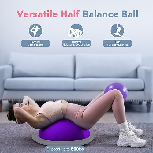 Miniatura 2 de Entrenador de media pelota de equilibrio, pelota de ejercicio inflable de 19/23 pulgadas con bandas de resistencia y pelota de pilates, pelota de