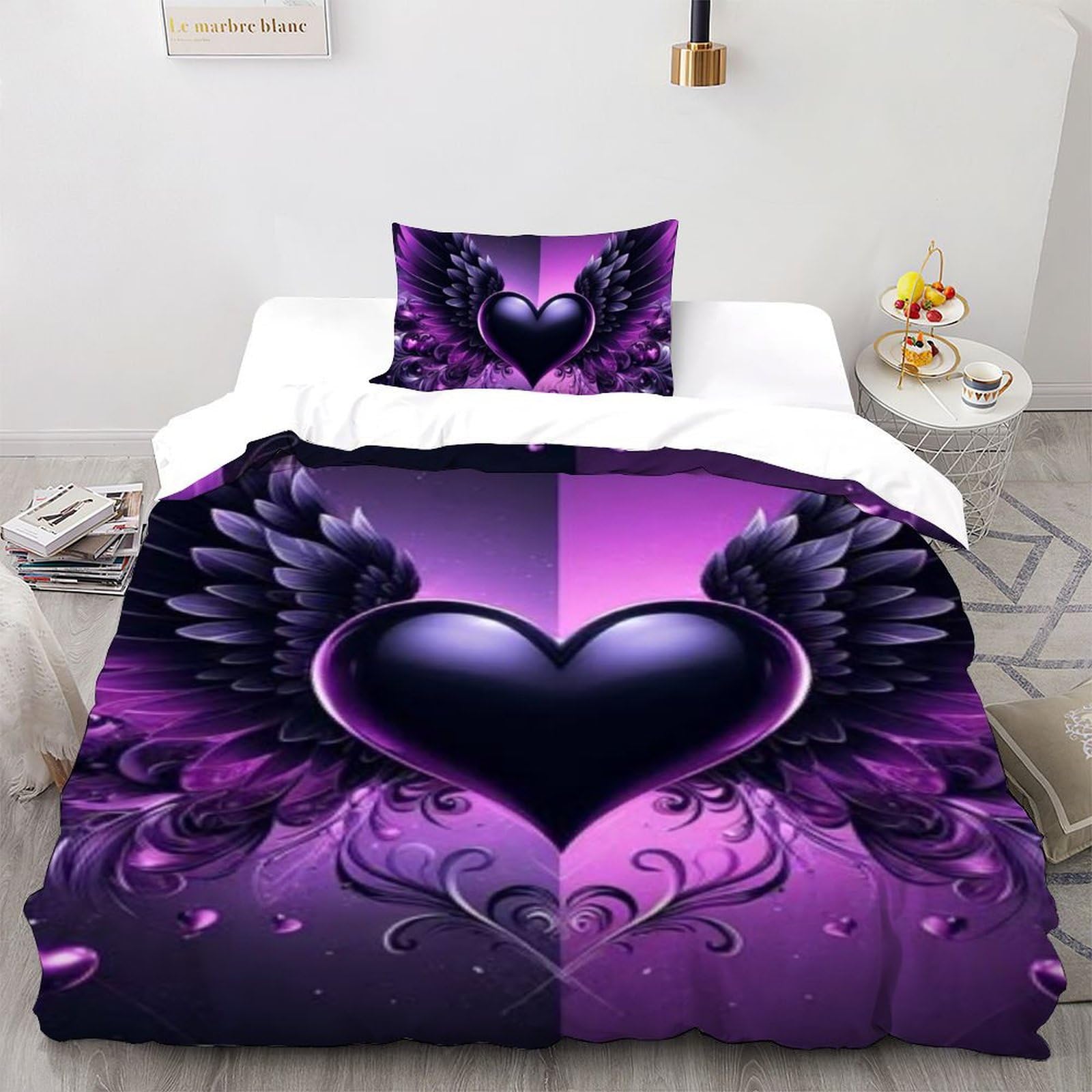 Housse de couette violette 135x200 microfibre lit simple fermeture éclair