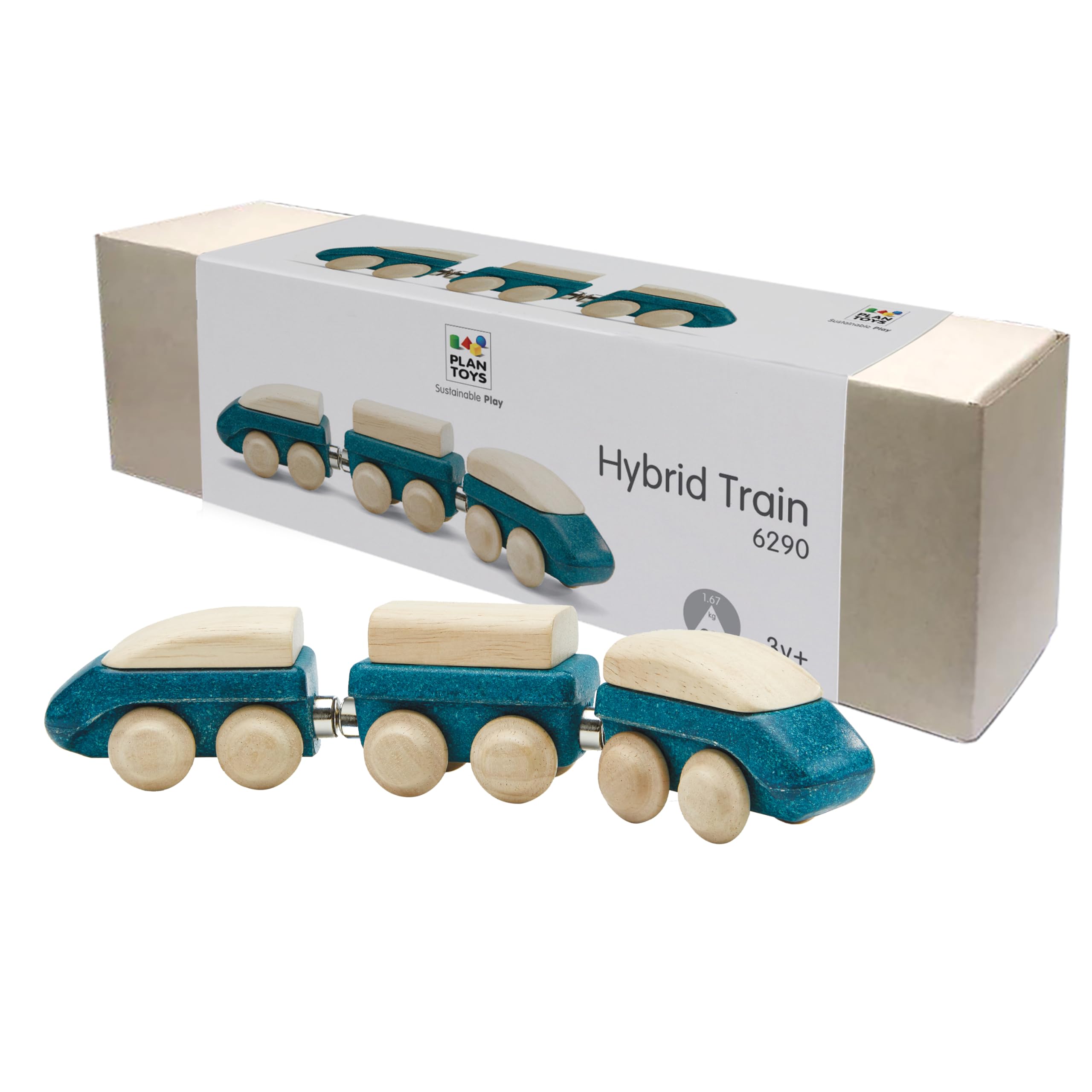 PlanToys® Hybrid Train Wooden Montessori Vehicle Toddler Play Set for Kids