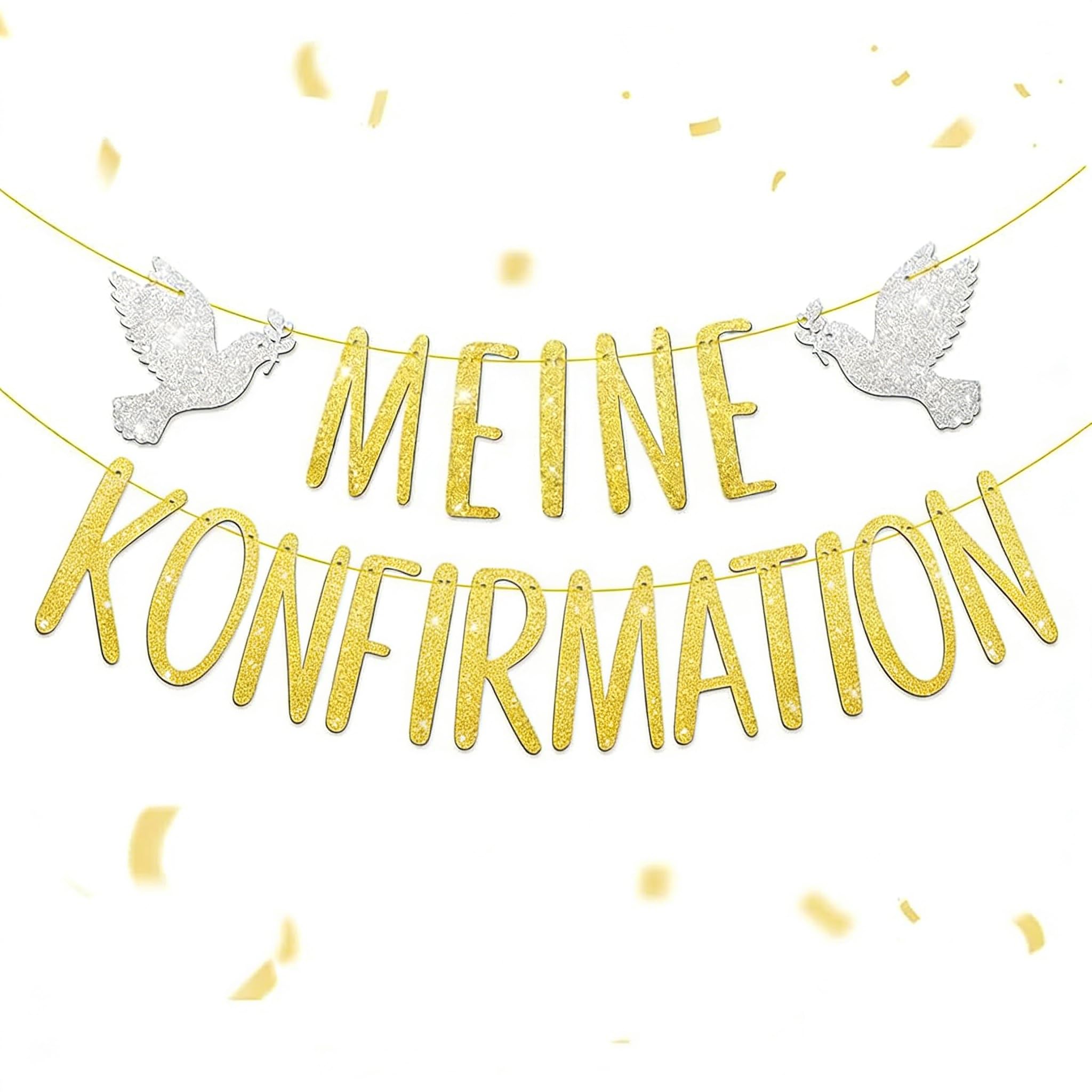 COMOOKA Konfirmation Deko Konfirmation Girlande Gold mit Glitzer Konfirmation Banner Mädchen Junge Firmung zum Aufhängen für Wand Fenster Tisch