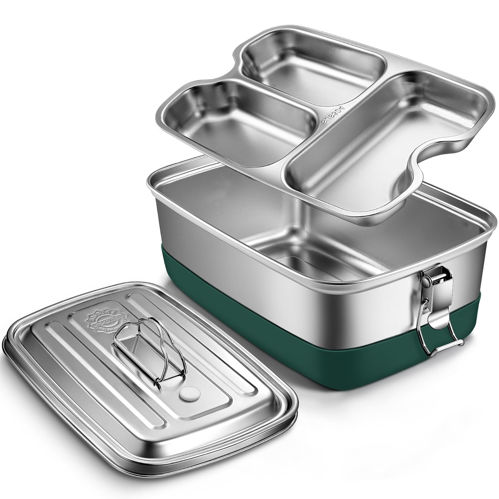 Lunch Box in Acciaio Inossidabile, 2000ml Contenitore Porta Pranzo, Bento Box, Portapranzo con 3 Scomparti, Schiscetta Pranzo, Scatole Bento, Contenitore Pranzo, per Adulti e Bambini